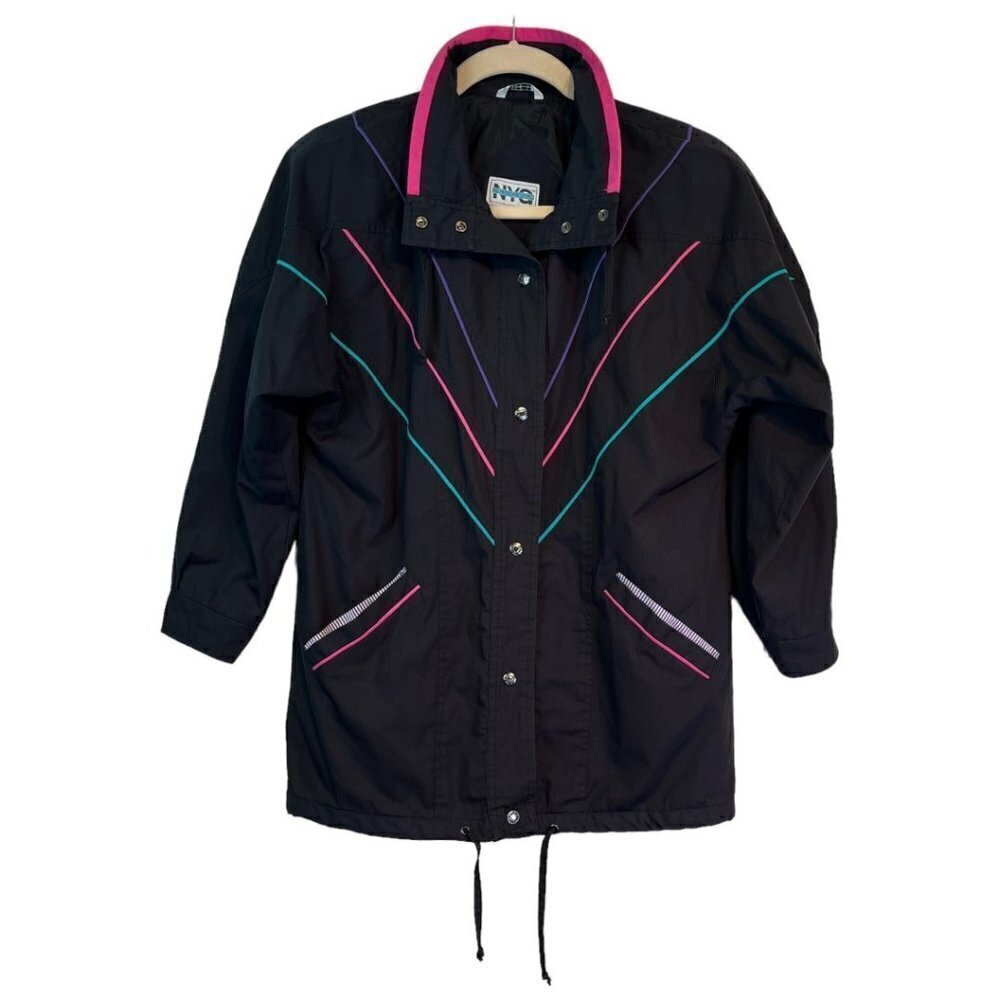 New York Girl Womens Jacket Size L Lightweight Neon 90s 80s Snap Pockets Coat